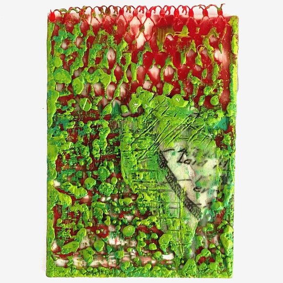 ATC ACEO Original 'Building Bridges' Encaustic Wax Collage Tristina Elmes - Picture 1 of 7